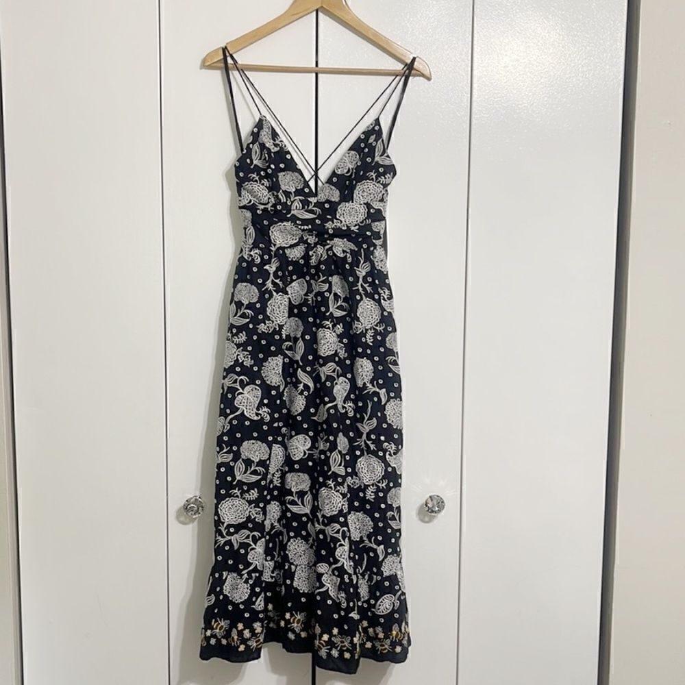 Anthropologie Maeve Embroidered Midi Dress Boho Floral Pockets XXS - Picture 5 of 6